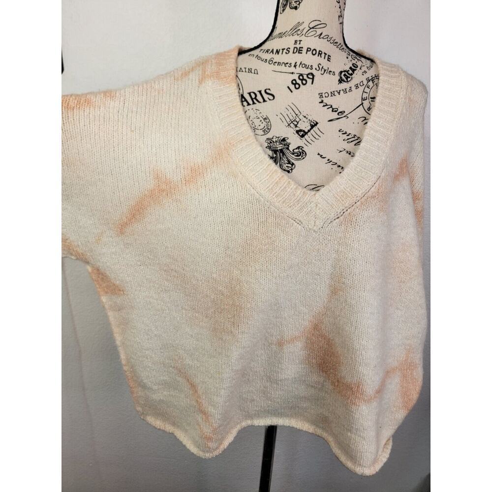 Anthropologie Cream and Peach Tie-Dye V-Neck Sweater Pullover - Picture 4 of 10